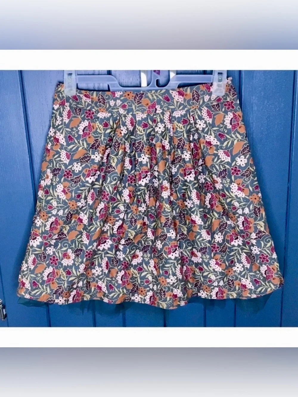 Modbe Olive Green Floral Skirt with Tulle Trim Size Medium Cottagecore Twee